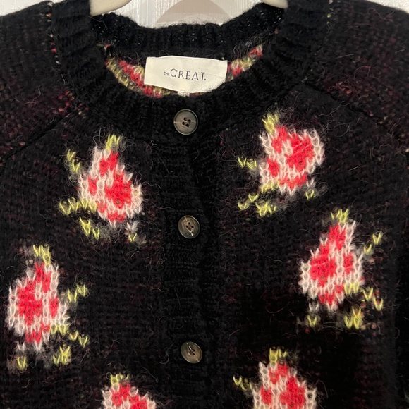 The Great. Size 2 MEDIUM CAROUSEL Black w/ roses cardigan sweater NEW NWT MINT!! - Picture 13 of 15